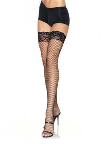 Spandex Industrial Net Thigh Highs with Stay up Silicone Lace Top