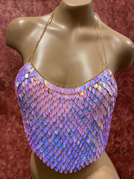 Leaf Sequin Halter Top