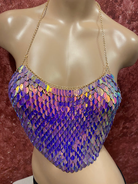 Leaf Sequin Halter Top