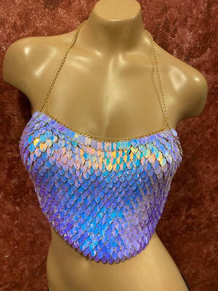 Leaf Sequin Halter Top