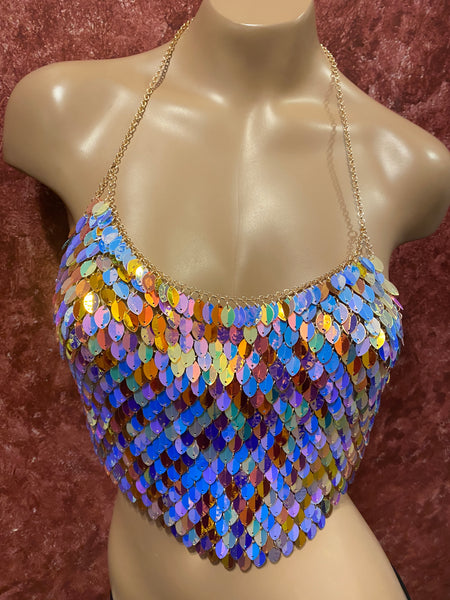 Leaf Sequin Halter Top