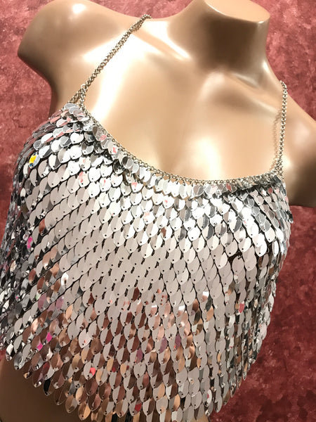 Leaf Sequin Halter Top