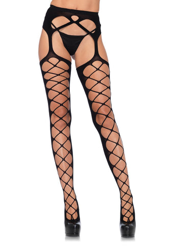 Diamond Net Stocking with Attached Garter Belt