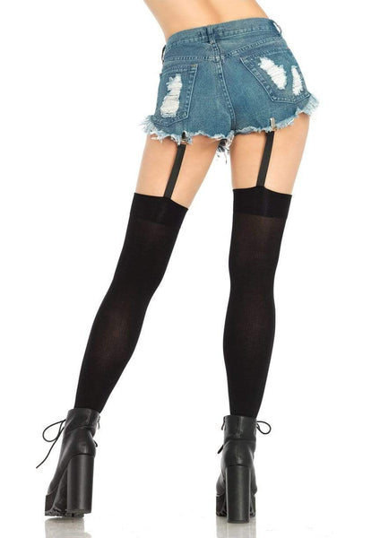 Opaque Thigh Highs with Attached Clip Garter